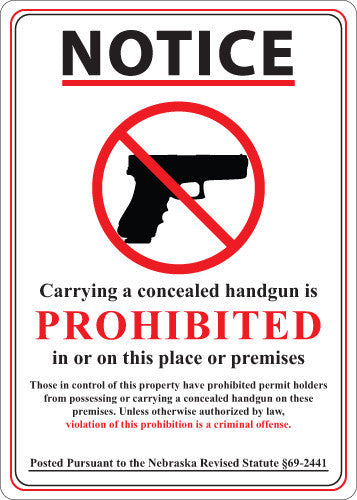 ZING Concealed Carry Sign Nebraska, 14Hx10W, Sa - official Zing product image 1