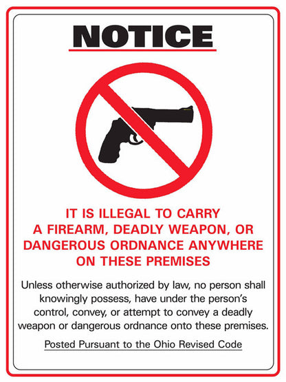 ZING Concealed Carry Sign, Ohio, 14Hx10W - official Zing product image 1
