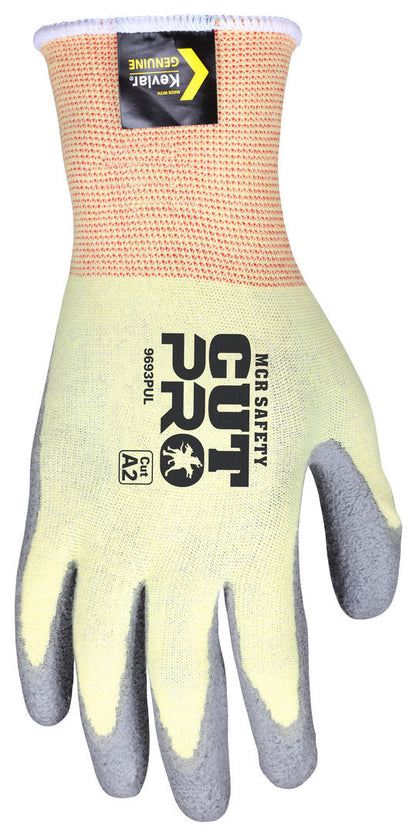 9693PU - MCR Safety CutPro® - 15 Gauge Stretch DuPont™ Kevlar® Aramid Shell - Cut Resistant Work Gloves - Gray Polyurethane (PU) Coated Palm and Fingertips - Light PU Coating Provides a More Flexible Option