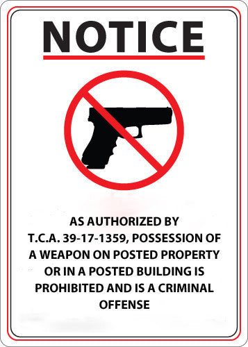 ZING Concealed Carry Sign, Tennessee, 14Hx10W - official Zing product image 1