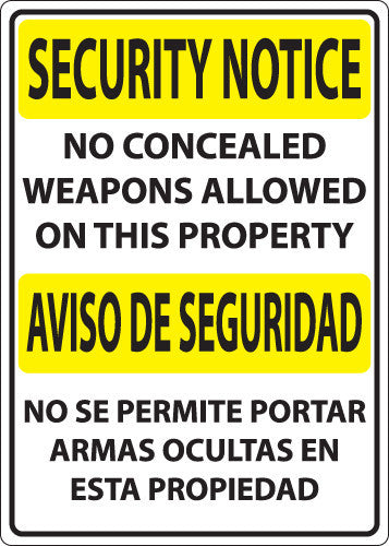 ZING Security No Weapons Sign, Bilingual, 14X10 - 2829