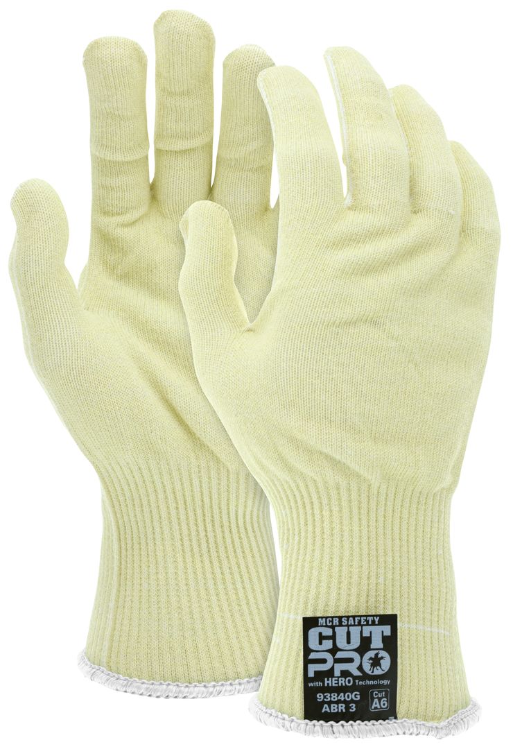 93840G - MCR Safety CutPro® with Hero™ Technology - 13 Gauge Regular Weight Shell Made with ARX® Aramid Fibers - Uncoated Cut Resistant Work Gloves - 3.5-Inch Knit Wrist - Extended Cuff - Soft Uncoated Fibers Provide Dexterity and Sense of Touch