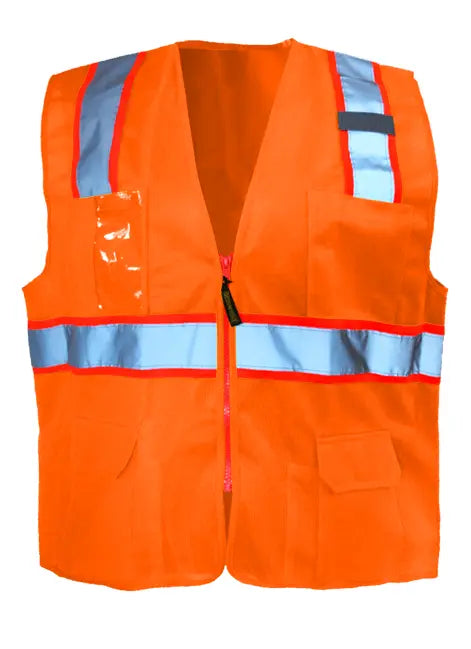 Occunomix Solid Two-Tone Surveyor Vest W/Zipper Hi-Vis Safety Vests Orange XL model LUX-ATRANS-OXL