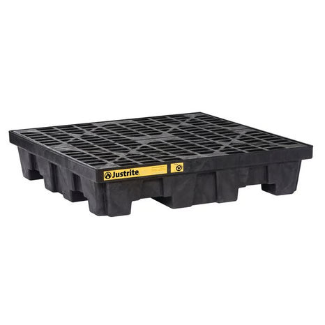 Justrite EcoPolyBlend Spill Control Pallet, 4-Drum, 73 gal Sump Capacity, Black