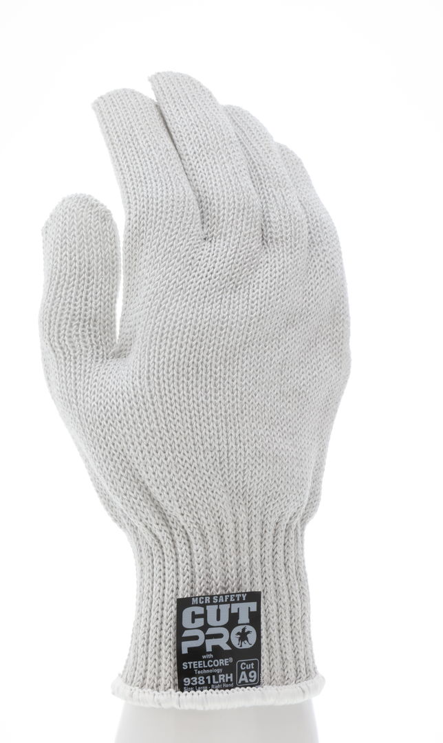 9381 - MCR Safety Steelcore® ll - 7 Gauge Cut Resistant Work Gloves - Polyester Wrapped Stainless Steel - PVC Blocks on One Side - FDA Accepted Materials Allow These Gloves to be used as Kitchen Gloves