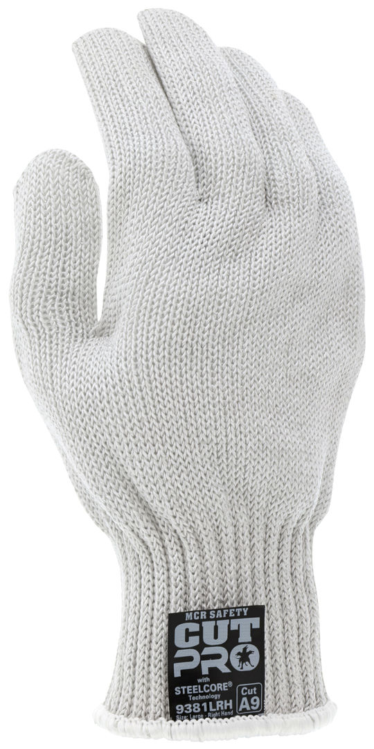 9381 - MCR Safety Steelcore® ll - 7 Gauge Cut Resistant Work Gloves - Polyester Wrapped Stainless Steel - PVC Blocks on One Side - FDA Accepted Materials Allow These Gloves to be used as Kitchen Gloves