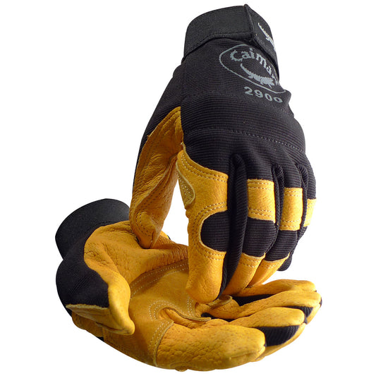 Caiman® Gold Pig Grain Leather Palm with Black Spandex Back - Reinforced Leather Palm