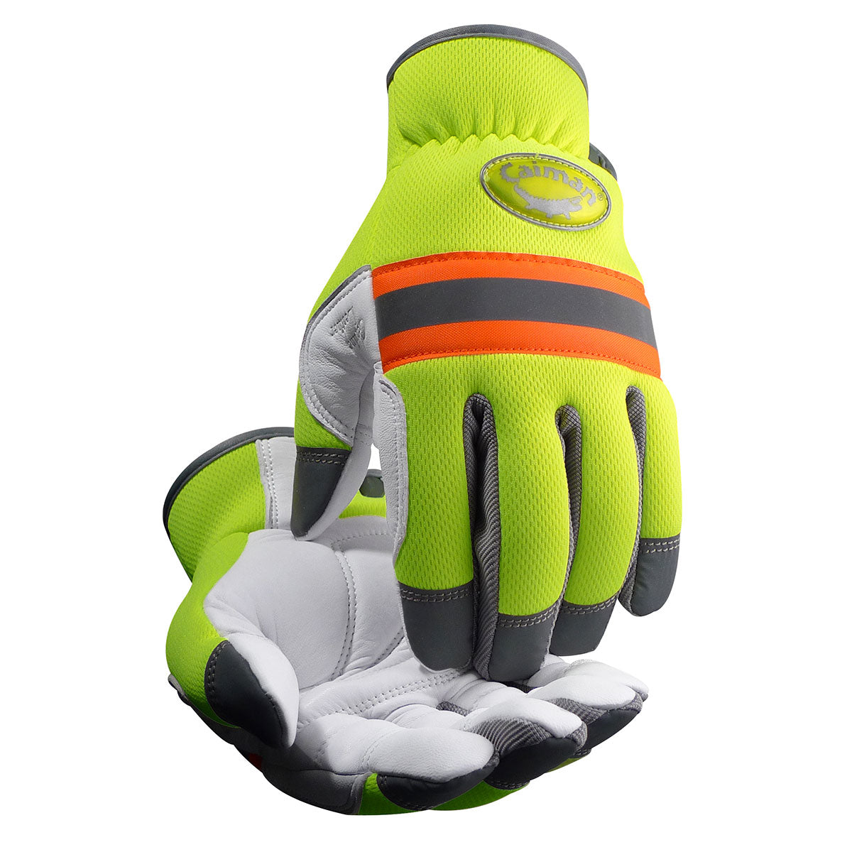 Caiman 2908 – Sheep Grain Leather Palm with Hi-Vis Yellow Spandex Back and Reflective Trim - Foam Insulation