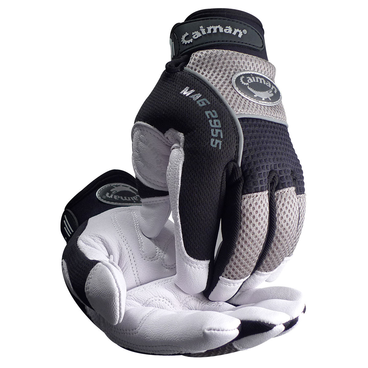 Caiman® MAG™: Multi-Activity Glove with White Goat Grain Leather Padded Palm and Gray AirMesh™ Back