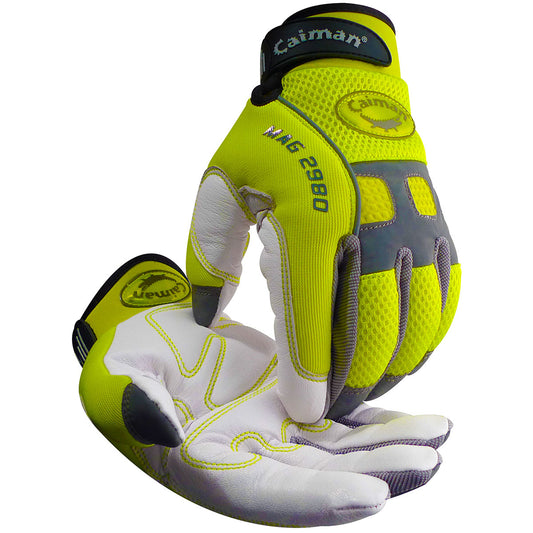 Caiman® MAG™ Multi-Activity Glove with White Goat Grain Leather Padded Palm and Hi-Vis Yellow AirMesh™ Back