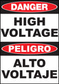 ZING Sign, Bilingual,Danger, High Voltage 14X10 In. Plastic.. - 2989