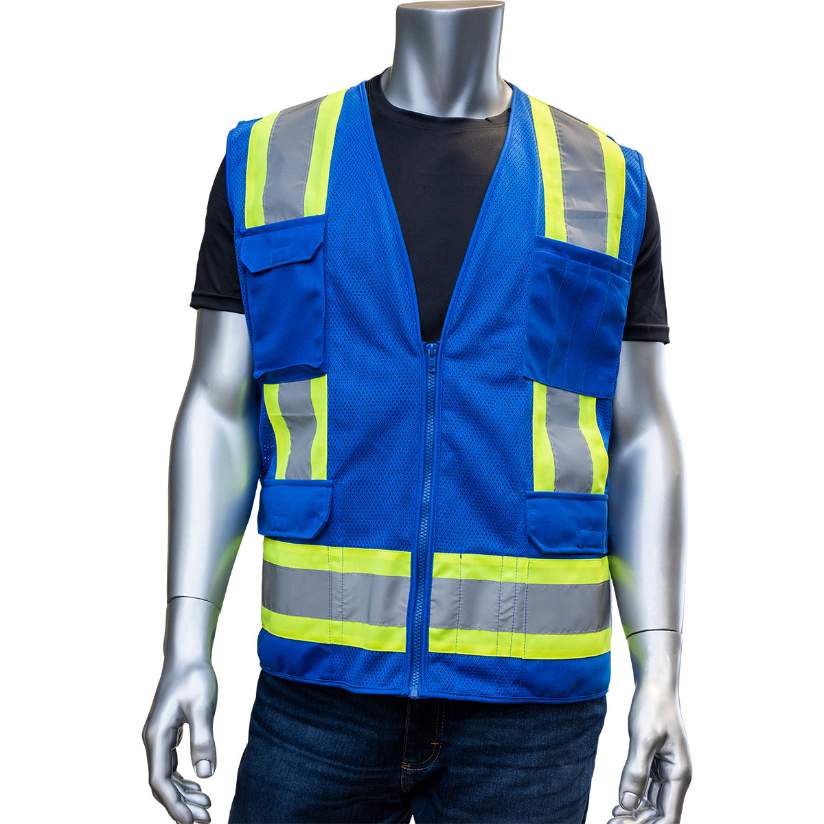 PIP 301-0500M ANSI Type O Class 1 Two-Tone Eleven Pocket Mesh Surveyors Vest