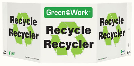 ZING At Work Sign 'Recycle<Recycle Symbol>Recycler' French Tri-View 19"X7.5'X6' - official Zing product image 1
