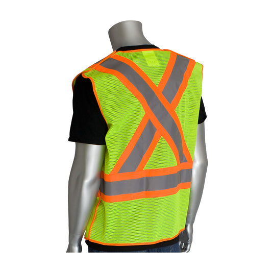 ANSI Type R Class 2 and CAN/CSA Z96 Class 2 Two-Tone X-Back Breakaway Mesh Vest