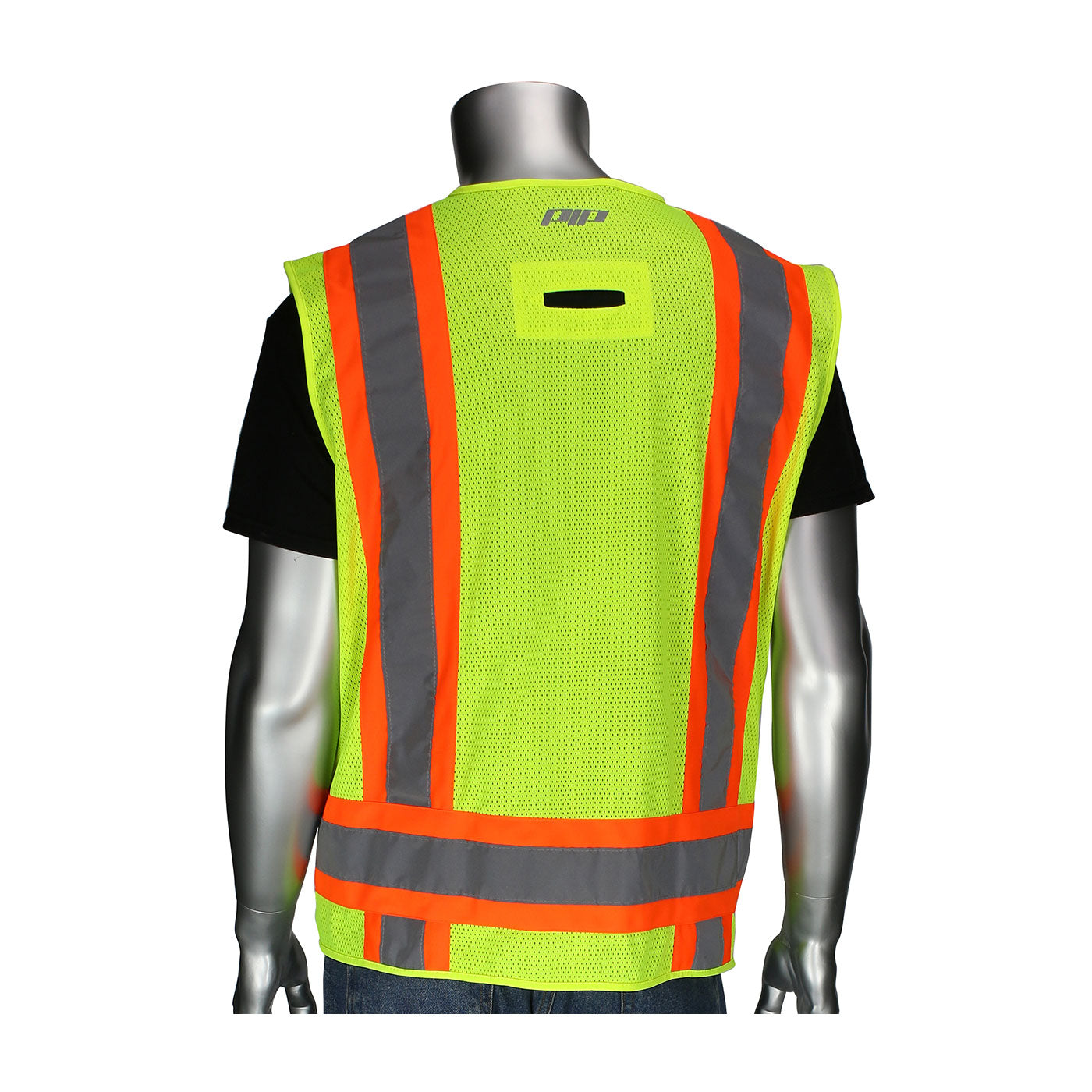 ANSI Type R Class 2 Two-Tone Eleven Pocket Surveyors Vest with Solid Front, Mesh Back and "D" Ring Access