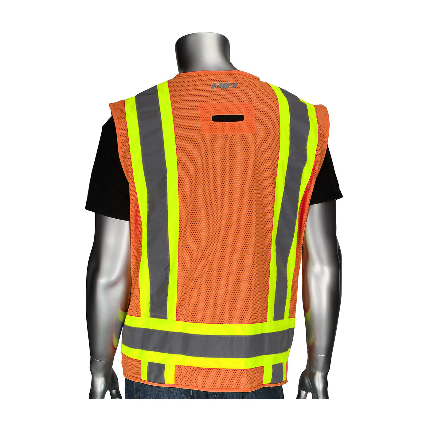 ANSI Type R Class 2 Two-Tone Eleven Pocket Surveyors Vest with Solid Front, Mesh Back and "D" Ring Access