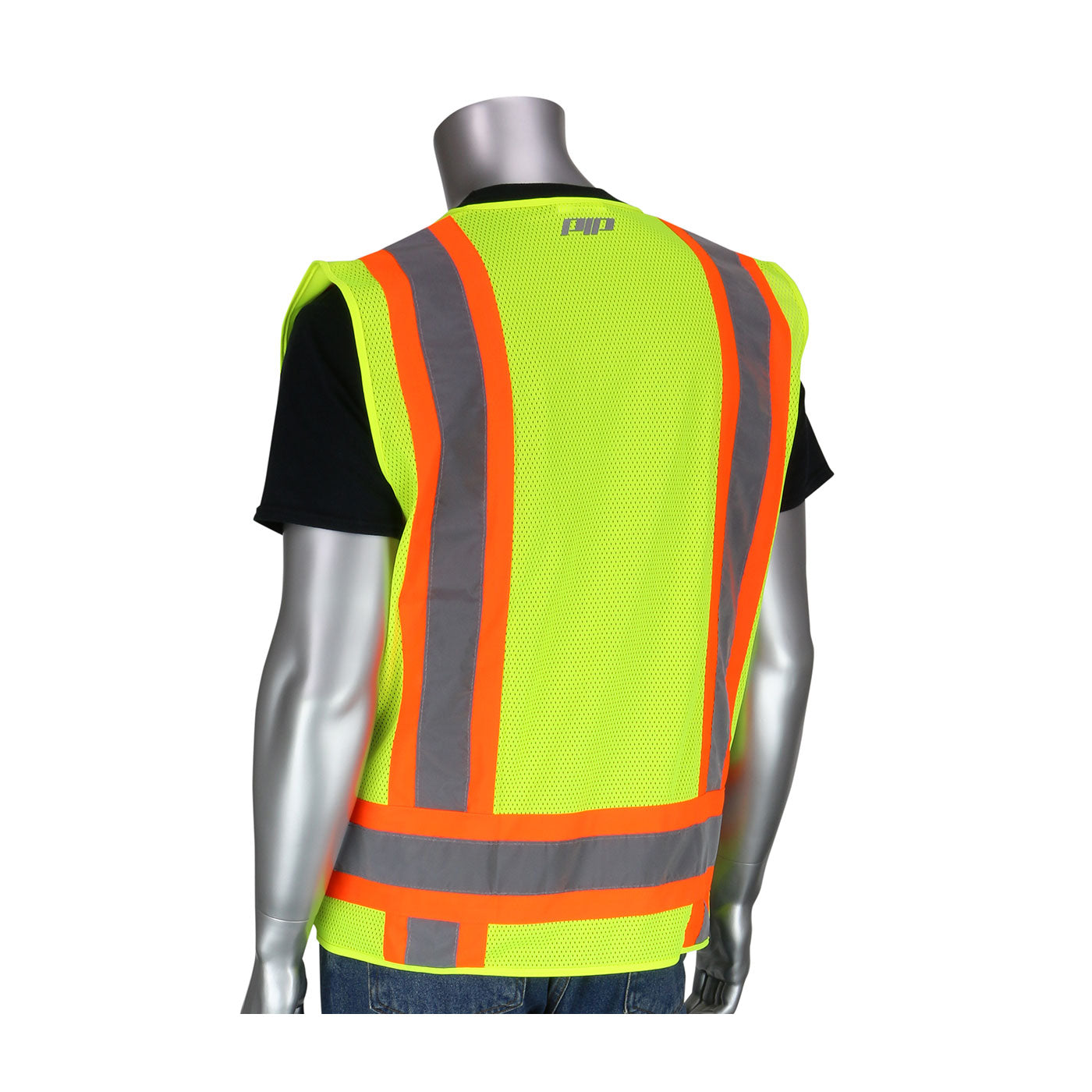 ANSI Type R Class 2 Two-Tone Eleven Pocket Surveyors Vest with Solid Front and Mesh Back