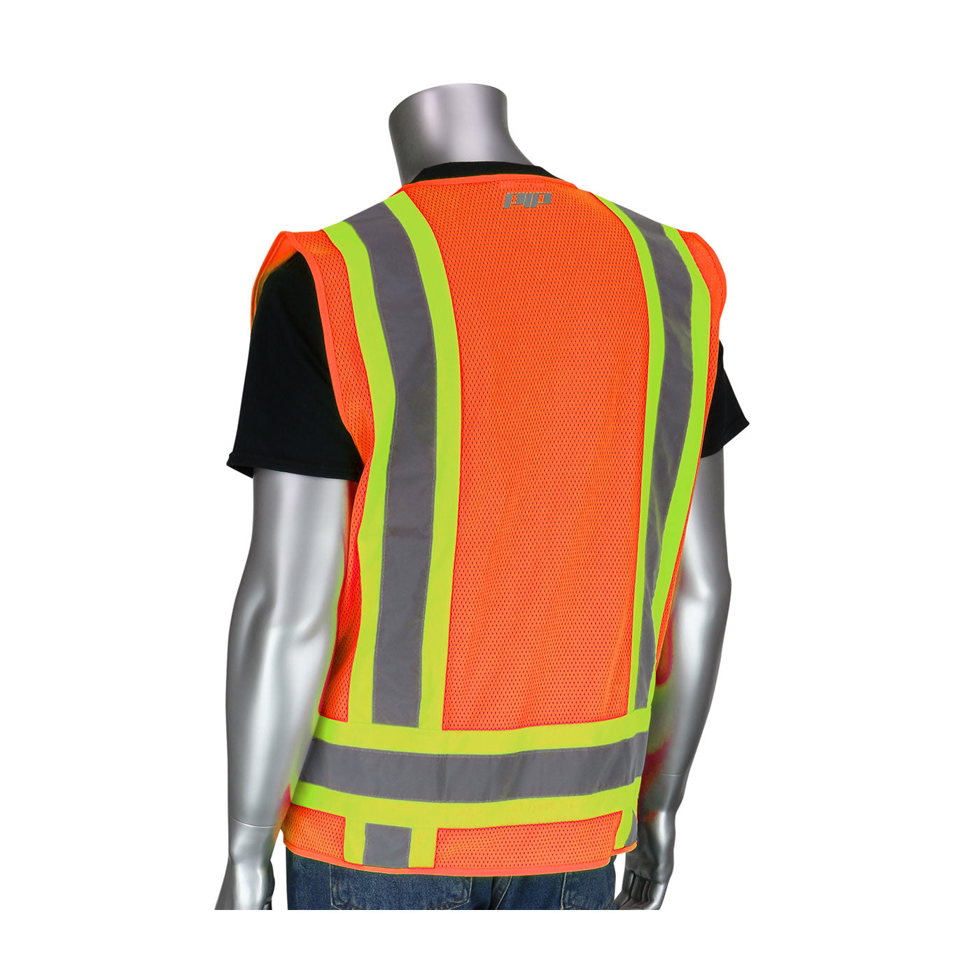 ANSI Type R Class 2 Two-Tone Eleven Pocket Surveyors Vest with Solid Front and Mesh Back