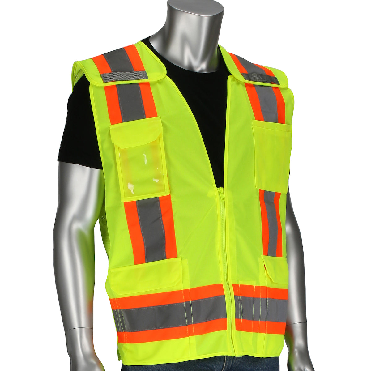 PIP 302-0505-LY/S ANSI Type R Class 2 Mesh Breakaway Eleven Pocket Surveyors Vest Workwear & Apparel PPE