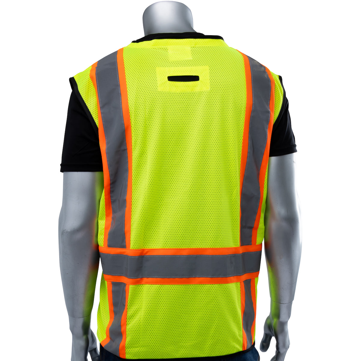 PIP® ANSI Type R Class 2 Two-Tone Eleven Pocket Tech-Ready Mesh Surveyors Vest with Ripstop Black Bottom Front and "D" Ring Access