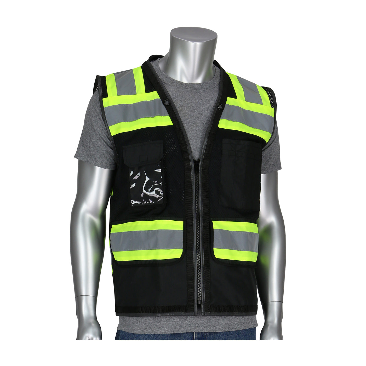 ANSI Type O Class 1 Black Two-Tone Eleven Pocket Tech-Ready Mesh Surveyors Vest