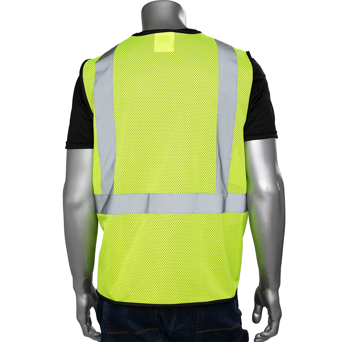 ANSI Type R Class 2 Three Pocket Mesh Vest with Black Bottom Front