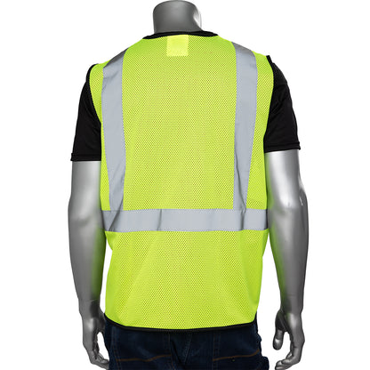 ANSI Type R Class 2 Three Pocket Mesh Vest with Black Bottom Front