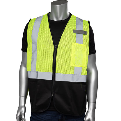 ANSI Type R Class 2 Three Pocket Mesh Vest with Black Bottom Front
