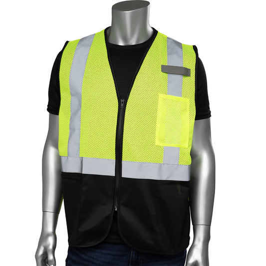 ANSI Type R Class 2 Three Pocket Mesh Vest with Black Bottom Front
