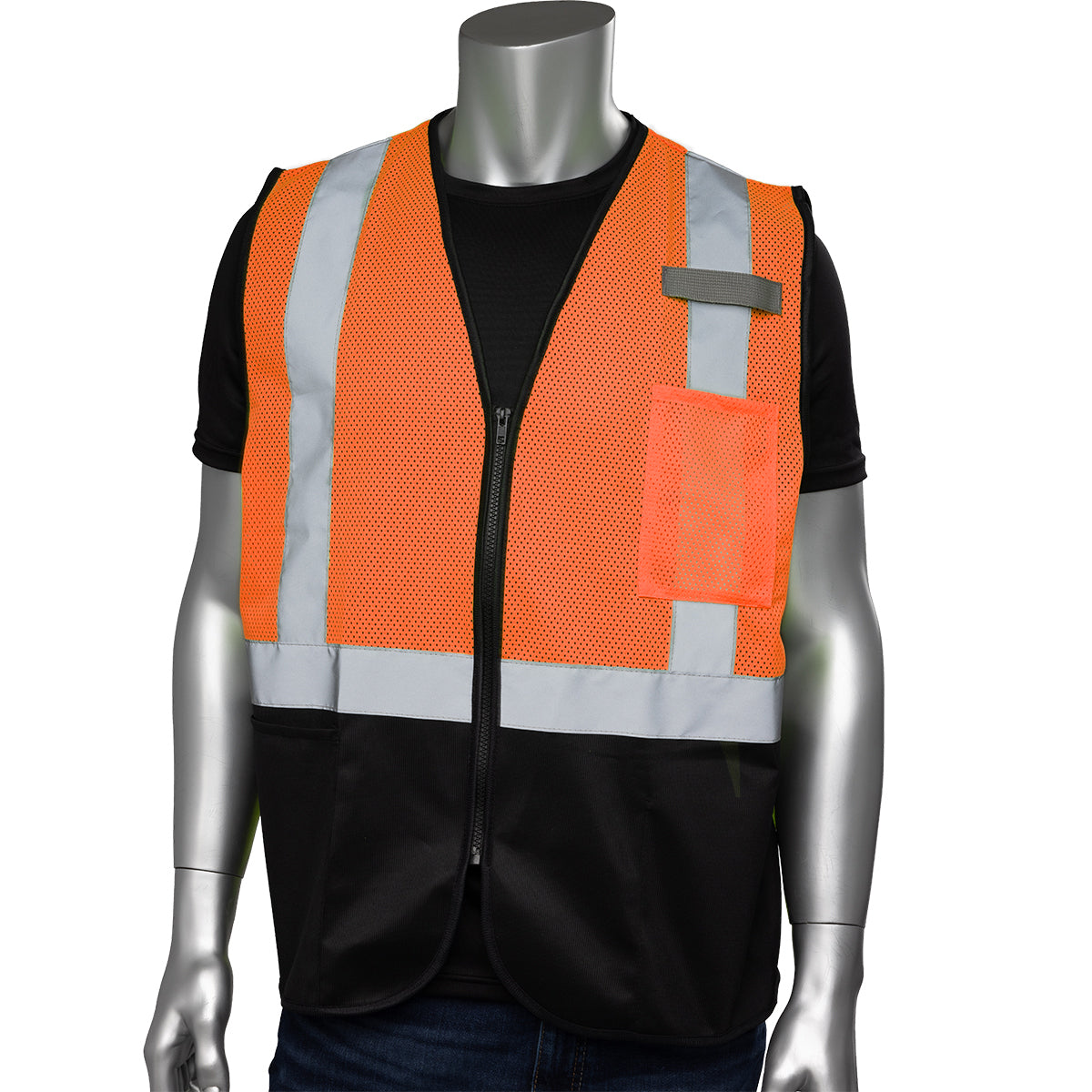 ANSI Type R Class 2 Three Pocket Mesh Vest with Black Bottom Front