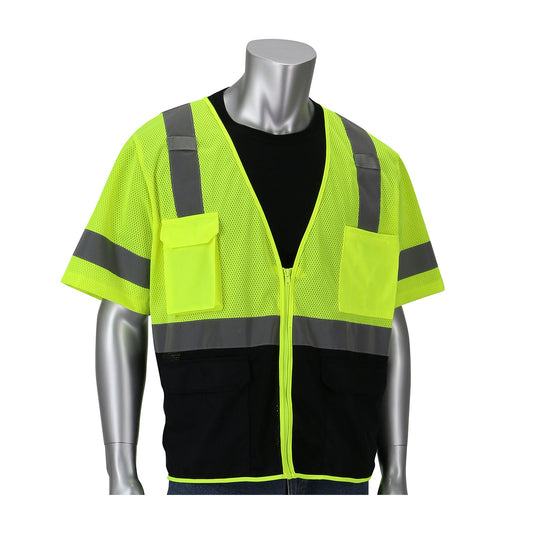 ANSI Type R Class 3 Five Pocket Value Mesh Vest with Black Bottom Front