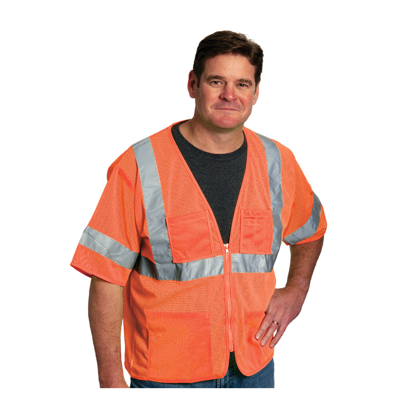 PIP® ANSI Type R Class 3 Value Four Pocket Zipper Mesh Vest