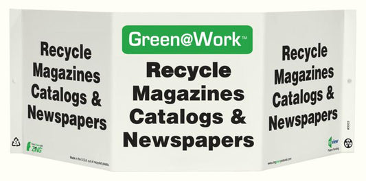 ZING At Work Sign 'Recycle Magazines, Catalogs & Newspapers' Tri-View 19"X7.5'X6' - official Zing product image 1