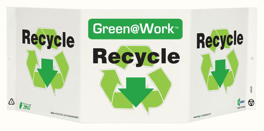 ZING At Work Sign 'Recycle<Recycle Symbol><Down Arrow>' Tri-View 19"X7.5'X6' - official Zing product image 1