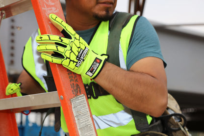 PD4900 - Predator® Mechanics Gloves - Hi-Vis Cut Resistant Work Gloves - Tire Tread TPR on Back, Fingers, and Thumb - Kevlar® Aramid Cut Resistant Palm Liner - Reinforced Thumb Crotch - ANSI/ISEA 105 Level 1 Hypodermic Needle Puncture Resistance Palm
