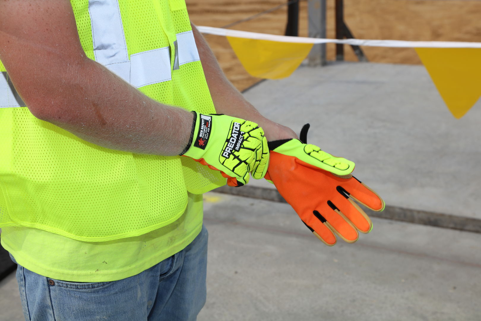 PD4900 - Predator® Mechanics Gloves - Hi-Vis Cut Resistant Work Gloves - Tire Tread TPR on Back, Fingers, and Thumb - Kevlar® Aramid Cut Resistant Palm Liner - Reinforced Thumb Crotch - ANSI/ISEA 105 Level 1 Hypodermic Needle Puncture Resistance Palm