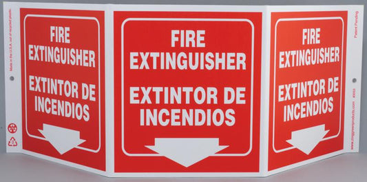 ZING Safety Sign "Fire Extinguisher" Standard Triview, Bilingual - official Zing product image 1