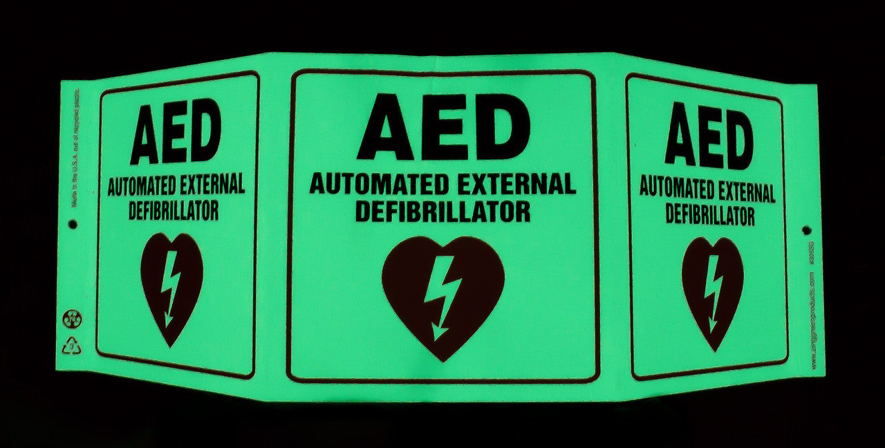ZING Safety Sign "Aed" Standard Triview - Glow - 3055G