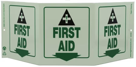 ZING Safety Sign "First Aid" Standard Triview - Glow