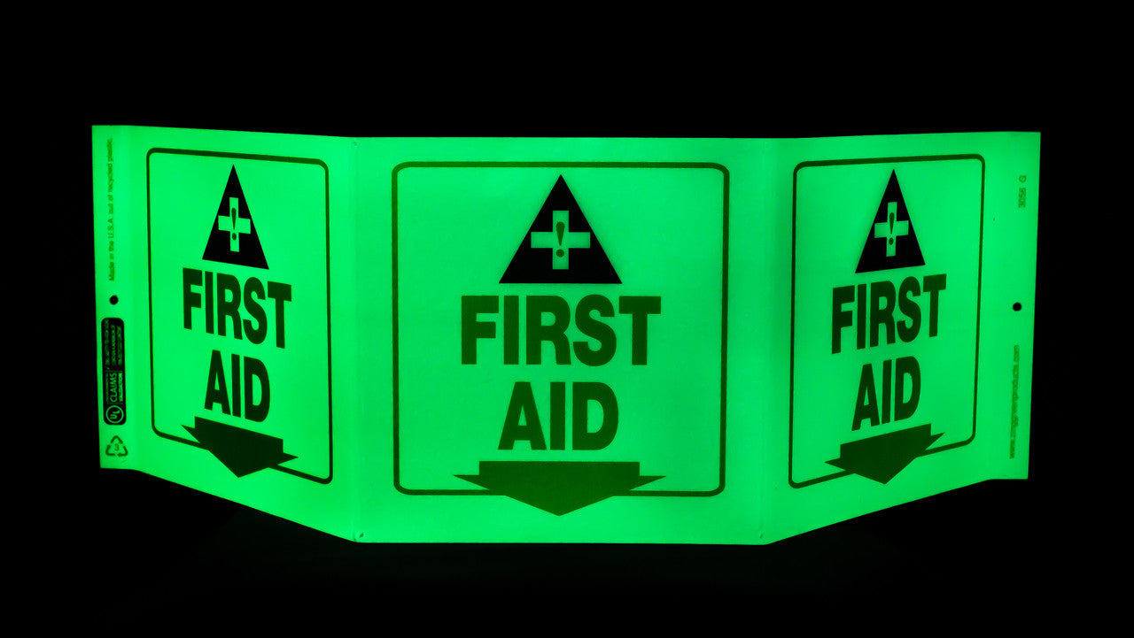 ZING Safety Sign "First Aid" Standard Triview - Glow - 3056G