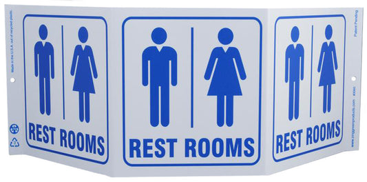 ZING Facility Sign "Restroom" Standard Triview - official Zing product image 1