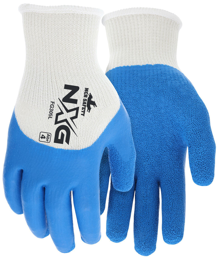 FG305 - MCR Safety NXG® Work Gloves - 10-Gauge White Cotton/Polyester Shell - Blue Latex Palm, Fingertips and Over-the-Knuckle Dip - NXG® Provides Premium Quality, Comfort and Fit - A Great Choice for Long Workdays