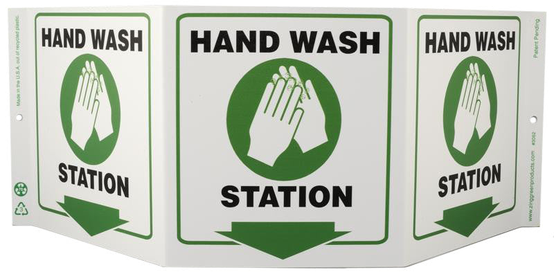 ZING Safety Sign "Hand Wash Station" Standard Triview - official Zing product image 1