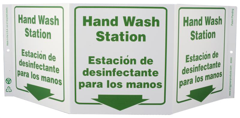 ZING Safety Sign "Hand Wash Station" Standard Triview, Bilingual - official Zing product image 1