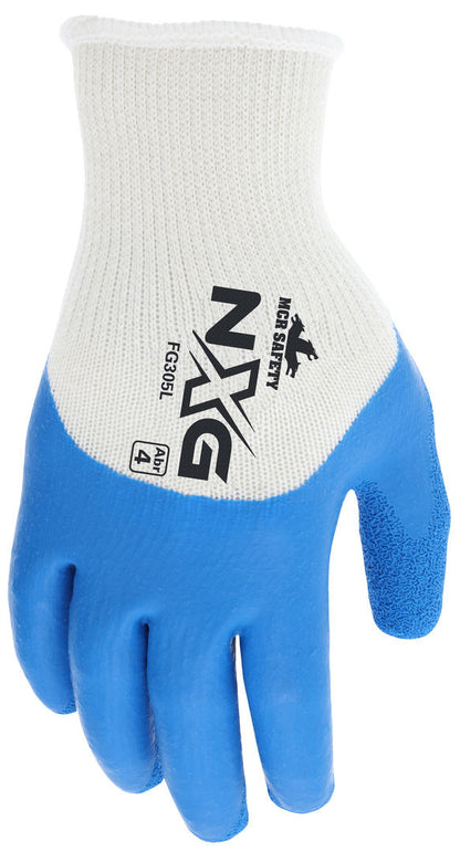 FG305 - MCR Safety NXG® Work Gloves - 10-Gauge White Cotton/Polyester Shell - Blue Latex Palm, Fingertips and Over-the-Knuckle Dip - NXG® Provides Premium Quality, Comfort and Fit - A Great Choice for Long Workdays