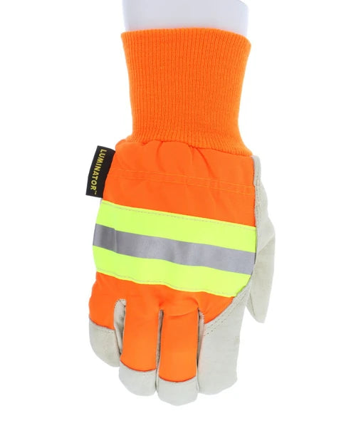 3440 - Luminator® Series Leather Drivers Work Gloves - Insulated with Thermosock® Lining - Grain Pigskin Leather Palm - Reflective Hi-Vis Back - Wing Thumb - Knit Wrist Helps Keep out Cold Air