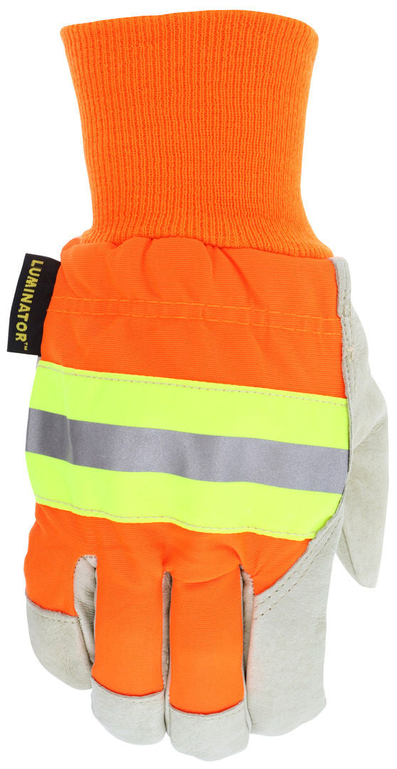 3440 - Luminator® Series Leather Drivers Work Gloves - Insulated with Thermosock® Lining - Grain Pigskin Leather Palm - Reflective Hi-Vis Back - Wing Thumb - Knit Wrist Helps Keep out Cold Air