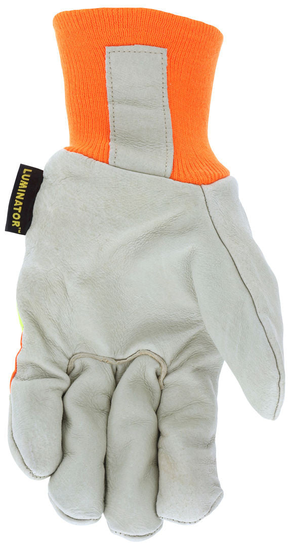 3440 - Luminator® Series Leather Drivers Work Gloves - Insulated with Thermosock® Lining - Grain Pigskin Leather Palm - Reflective Hi-Vis Back - Wing Thumb - Knit Wrist Helps Keep out Cold Air
