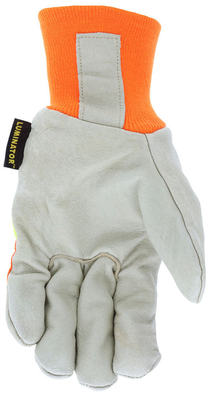 3440 - Luminator® Series Leather Drivers Work Gloves - Insulated with Thermosock® Lining - Grain Pigskin Leather Palm - Reflective Hi-Vis Back - Wing Thumb - Knit Wrist Helps Keep out Cold Air