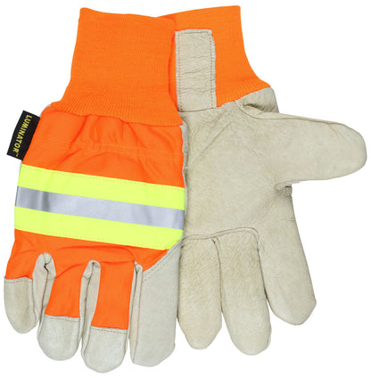3440 - Luminator® Series Leather Drivers Work Gloves - Insulated with Thermosock® Lining - Grain Pigskin Leather Palm - Reflective Hi-Vis Back - Wing Thumb - Knit Wrist Helps Keep out Cold Air